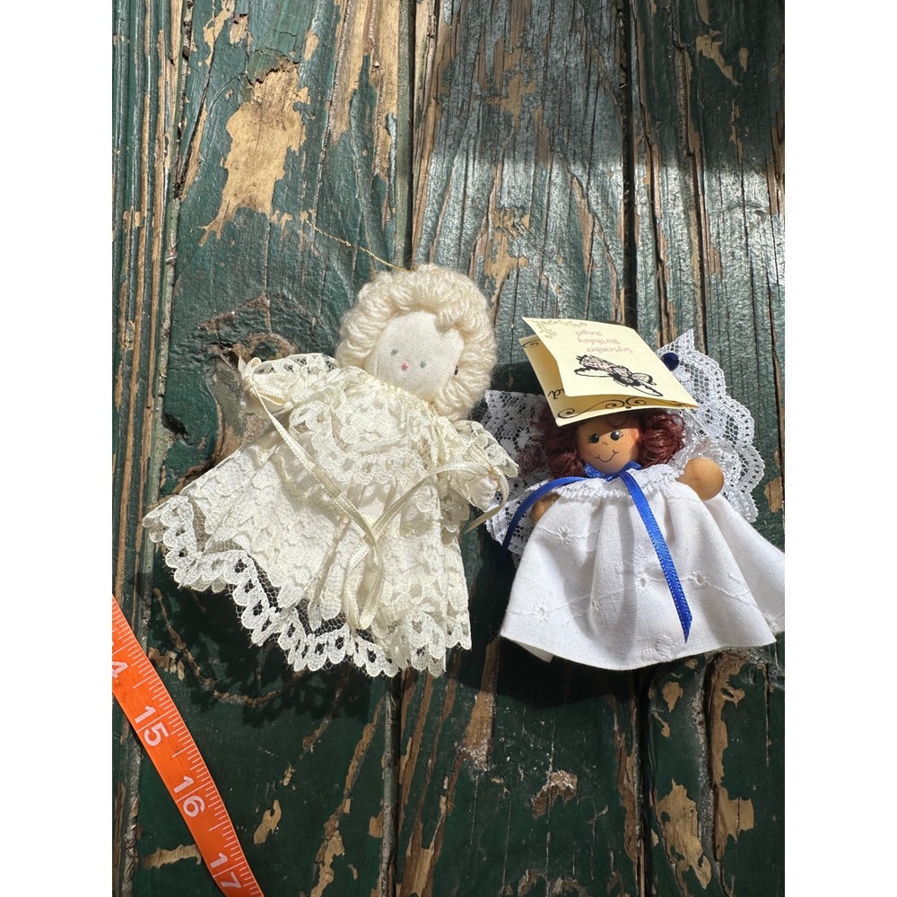 Vintage Angel Ornament Set September Birthday Angel Lace Gown Cottagecore 2pc